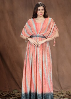 Peach Viscose Designer Gown